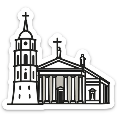 Vilniaus katedra, Lietuva, Discord role icon, modern linear style, neutral background, no text sticker