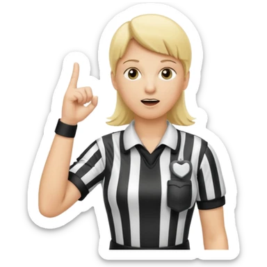 blonde football referee calling time out with hands and whistle making t gesture with hands sticker