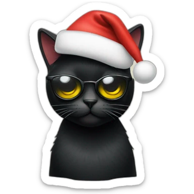 Black Cat with sunglasses and xmas hat sticker