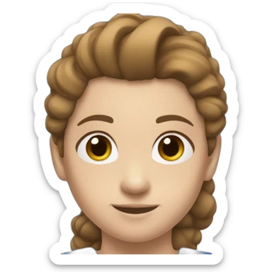 a gymnast with brown hair and a blue sticker