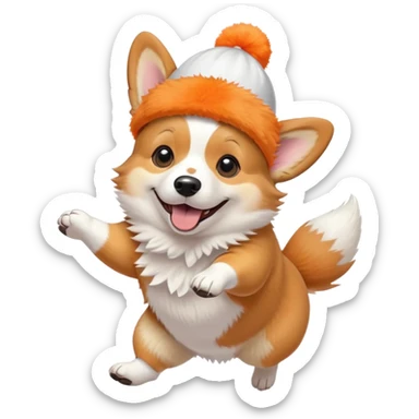 jumping corgi wearing a cute hat sticker