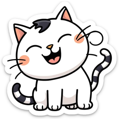 Cat with black ink horns laughing at a shaved cat doodle sticker