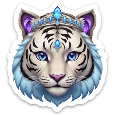 ESO Female white/black tiger khajiit leader of the umbral rose, glowing blue eyes, glowing blue 'third eye' gem; purple gemmed silver tiara sticker