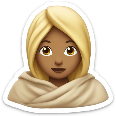 A girl with blonde hair wrapped in a blanket  sticker