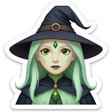 Woman witch with green skin and white long hair sticker