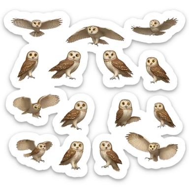 draw 10 identical owls but in different positions sticker