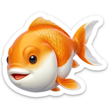 Meme-Worthy Cute Sleeping Orange and White Goldfish Portrait Emoji, Head resting peacefully with a contented smile, showcasing a streamlined, graceful body with a luxuriously soft blend of orange and white, eyes closed in a serene, floating nap, Simplified yet hilariously adorable features, highly detailed, glowing with a soft, drowsy light, high shine, relaxed and utterly lovable, stylized with an air of playful laziness, bright and heartwarming, soft glowing outline, capturing the essence of a comically sleepy goldfish, so meme-worthy it feels like it could instantly become the next viral sensation of adorable slumber! sticker