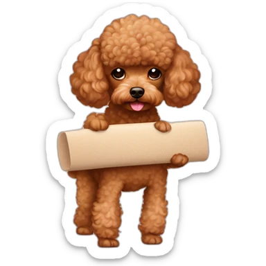 Light brown toy poodle carrying a back pad sticker