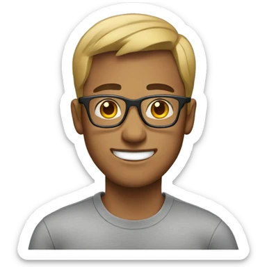 guy in a gray t-shirt with a short haircut and rectangular glasses  sticker