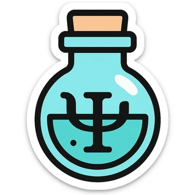 Discord role icon for 'pacientas' of a psychiatric clinic, small potion bottle, clean and modern, #6fe8f3 as main color, simple and easy to recognize, professional look, glass effect sticker