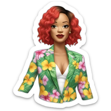 rihanna wearing a hawaii suit hyperrealistic sticker