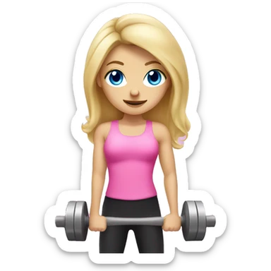 Blond hair girl with blue eyes in pink holding dumbbell sticker