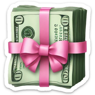 Money stack with pink bow sticker