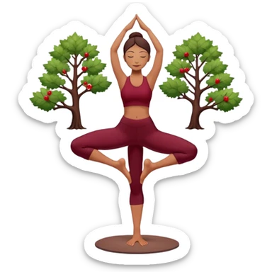 A serene woman practicing the Tree Pose (Vrksasana), embodying stability with dark wine red clothes sticker