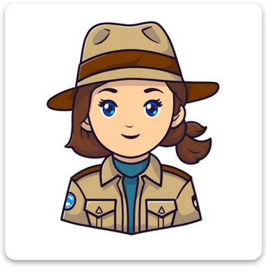 white woman park ranger with brown hair and blue eyes in a nature background sticker