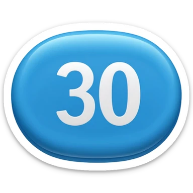 blue pill that says 30 on it sticker