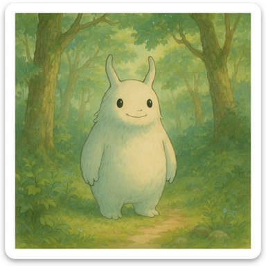 whimsical forest spirit with soft colors and gentle expression in ghibli style sticker