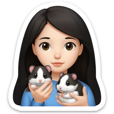 darkhair girl with black and white hamster  sticker