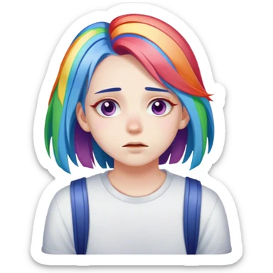 tired student with rainbow hair sticker