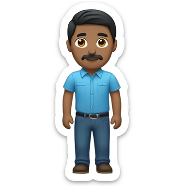 male navajo. darker skin black straight short hair. goatee and mustache. blue collard button up. dark brown eyes  sticker