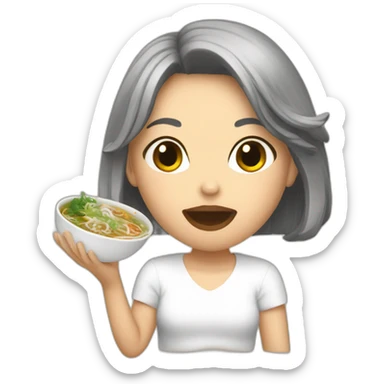 Brandie eating pho sticker