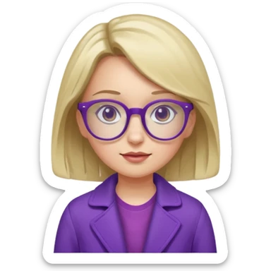 A girl wearing purple coat with shorts and glasses sticker