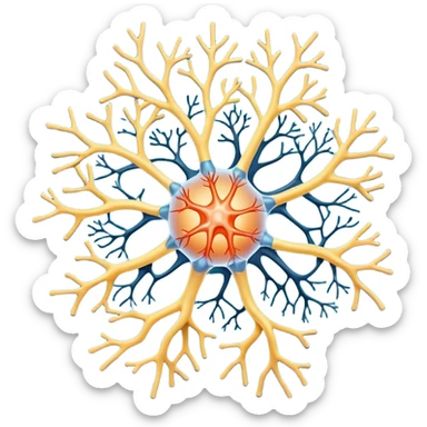 A scientificallu accurate nerve cell with the 3 main components, dendrites, axon and cell body. sticker