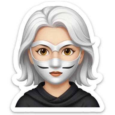 white haired woman with half white mask, mask covers right side sticker