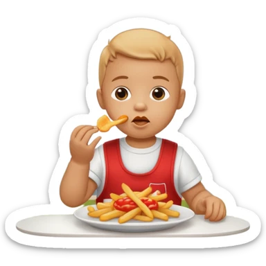 Transformer cette personne en bébé  occuper à  manger des fritte a bruxelles, devant latomium sticker