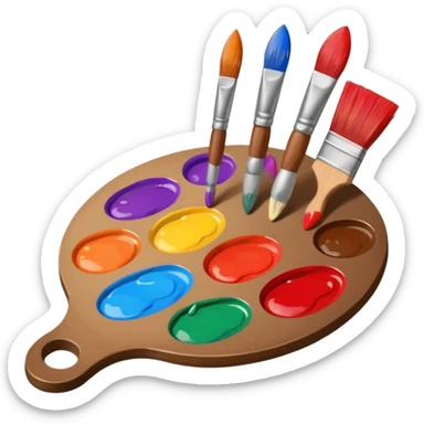 STICKER PINCEAUX ROUGE ET BRUN AVEC PALETTE DE PEINTURE ET TACHE DE PEINTURE sticker