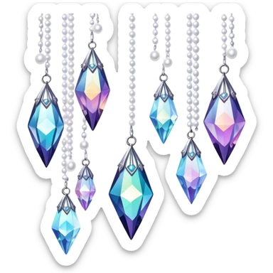 Iridescent big giant glistening glossy sparkly shiny glittery hanging crystals pearls and beads and gemstones scenery scenic decorations sticker