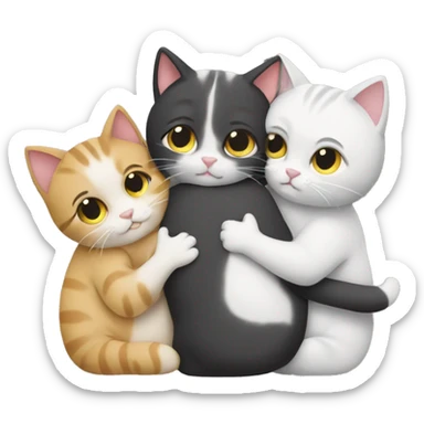 four cats hug each other sticker