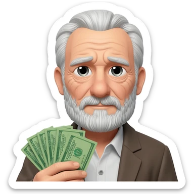 old man with pile of cash sticker