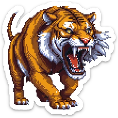 saber-toothed tiger with massive canine teeth four times longer than its entire body, incredibly exaggerated fangs sticker