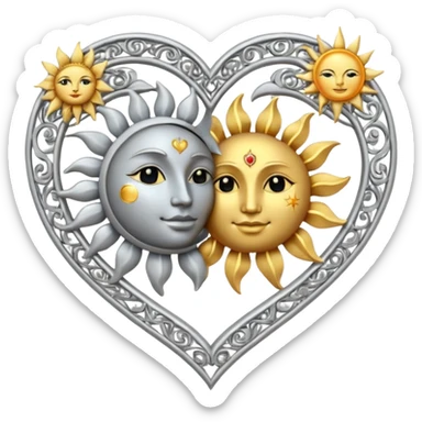 heart with a sun and moon motif sticker