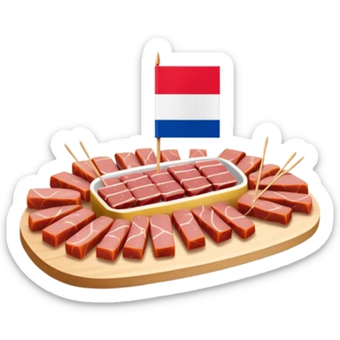French flag on tooth pick on top of a SPAM charcuterieplatter sticker