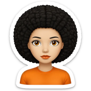 black afro hair in nonsmiling woman with orange shirt sticker
