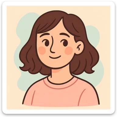 tasteful portrait of a brunette woman, soft pastel colors, gentle expression, pastel toon style sticker