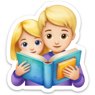 watercolor books and children  sticker