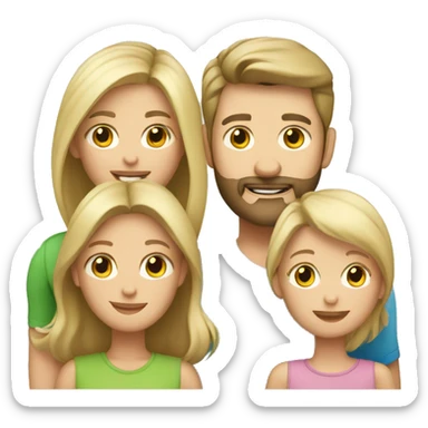 Family of 4, blond mom, brunette dad with beard, 2 blond daughters sticker