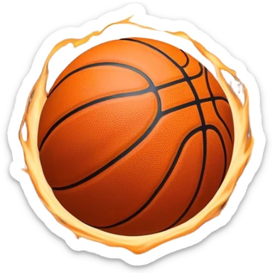 Cinematic Realistic image of a basketball captured in dynamic motion, with detailed surface textures and a slight motion blur, set against a vibrant urban backdrop with energetic lighting sticker