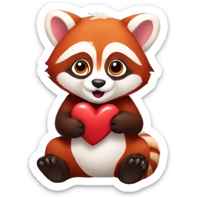 red panda carrying a heart sticker