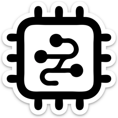 Modern curved CPU processor chip icon with clean lines and rounded corners. Minimalist design with subtle circuit pattern, no text, suitable for an app icon sticker