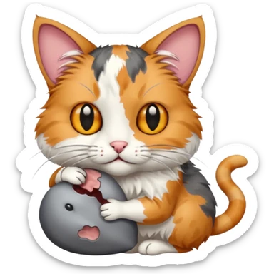 A cat holding a dead mouse sticker