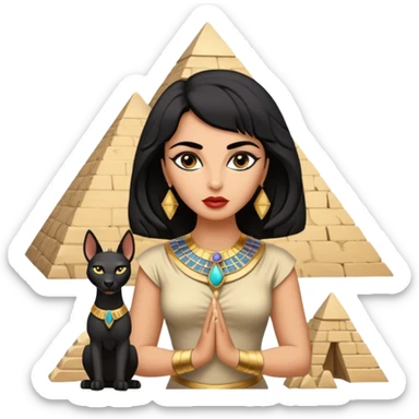 Kindly alien Elizabeth Taylor cleopatra Protecting spell silky black-haired tiny statuette scale feral Anubis and pyramid scenery stone-age cracked irregular dwelling  sticker
