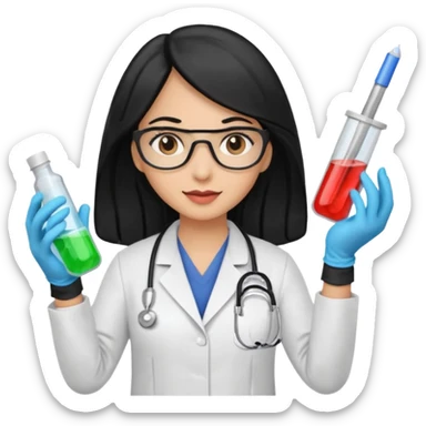 doctora con gauntes y marallilas e insumos lavoratorio pelo negro largo triguella sticker