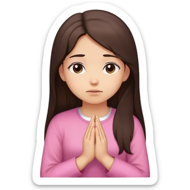 Girl long dark brown hair light medium skin worship God pink shirt no cross sticker