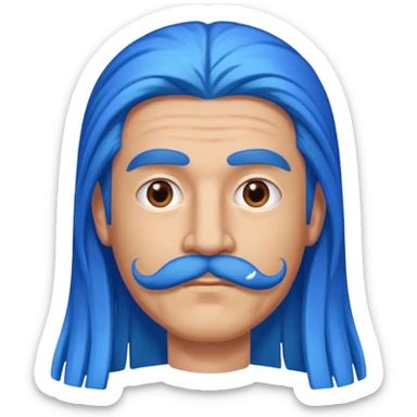 man with very long straight blue hair pink mustache  sticker