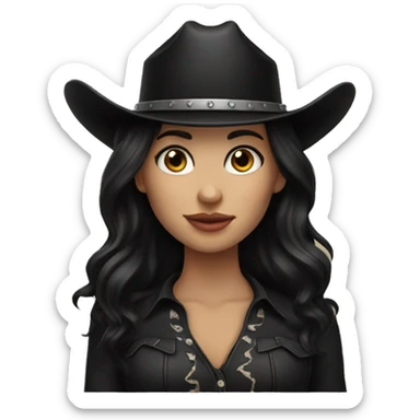 cowgirl, pale skin, black hair, black cowgirl hat sticker