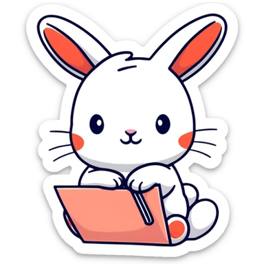 coral bunny kneeling while writing a love letter sticker